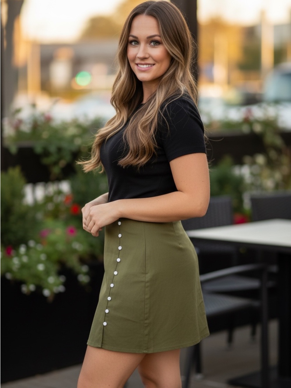 Loft Outlet Olive Green Button Detail Mini Skirt Petite 8P NWOT
